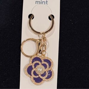 Mint Purple and Gold Floral Keychain